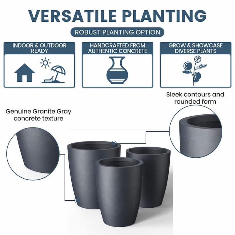 Tall Concrete Round Plant Pots / Large Indoor and Outdoor flower Planters