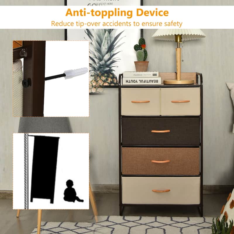 Costway 5-Drawer Dresser Storage 4-Tier Organizer Tower Steel Frame