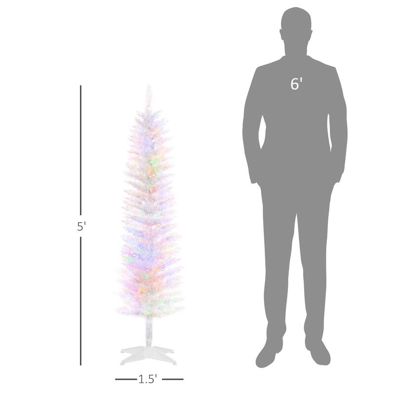 White Plastic Steel 5ft LED Pencil Christmas Tree with 150 Lights - Dia. 18" x 60" H