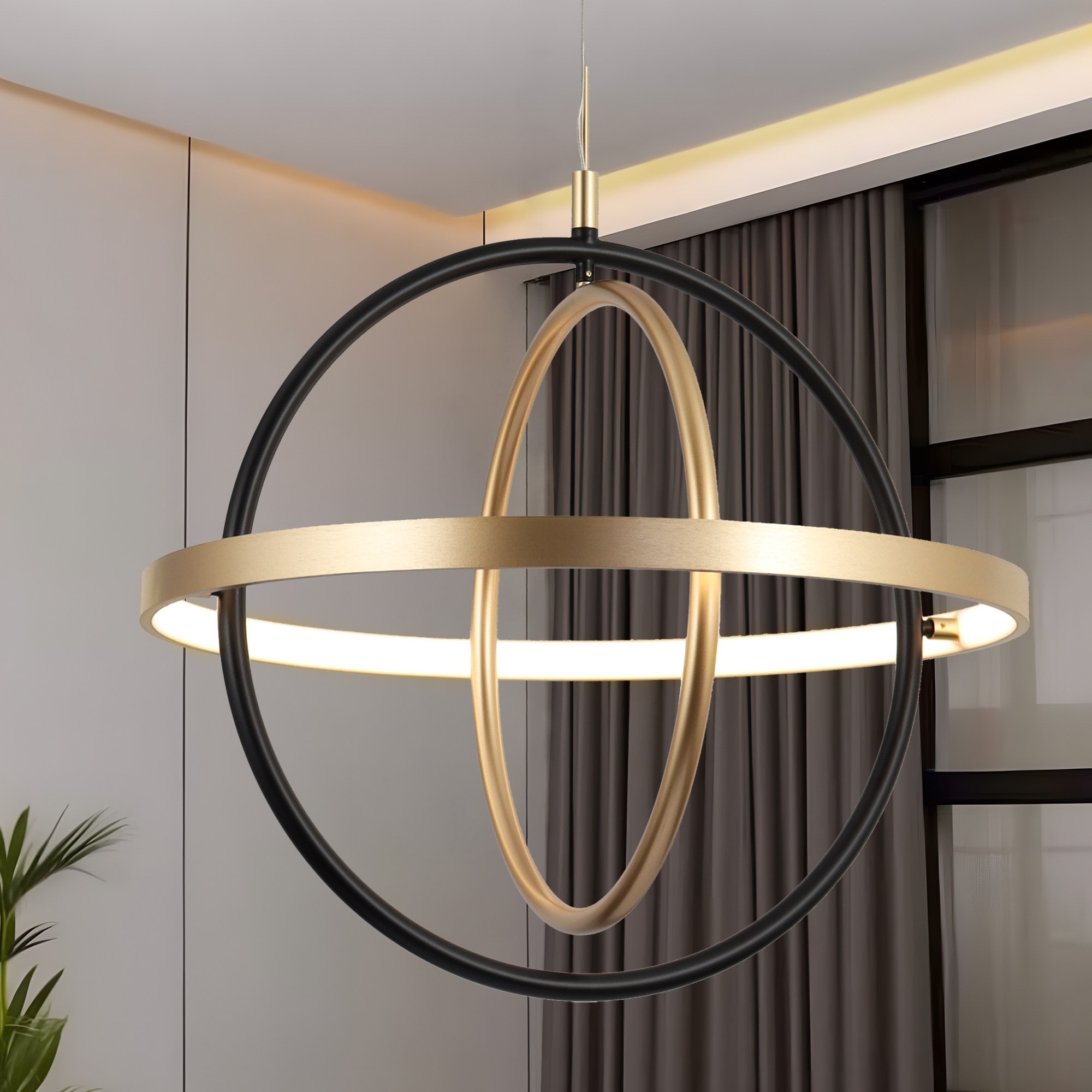Modern Farmhouse LED Chandelier Black Gold Orb Pendant Light for Dining Room