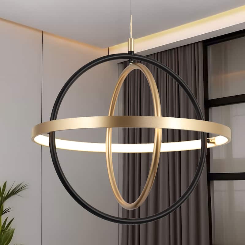 Modern Farmhouse LED Chandelier Black Gold Orb Pendant Light for Dining Room