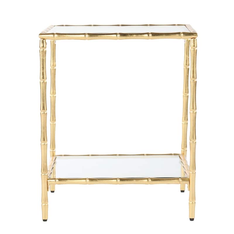 23" Gold Glass Top Square End Table with Shelf for Living Room Storage - 19.25" x 19.25" x 23" - Gold