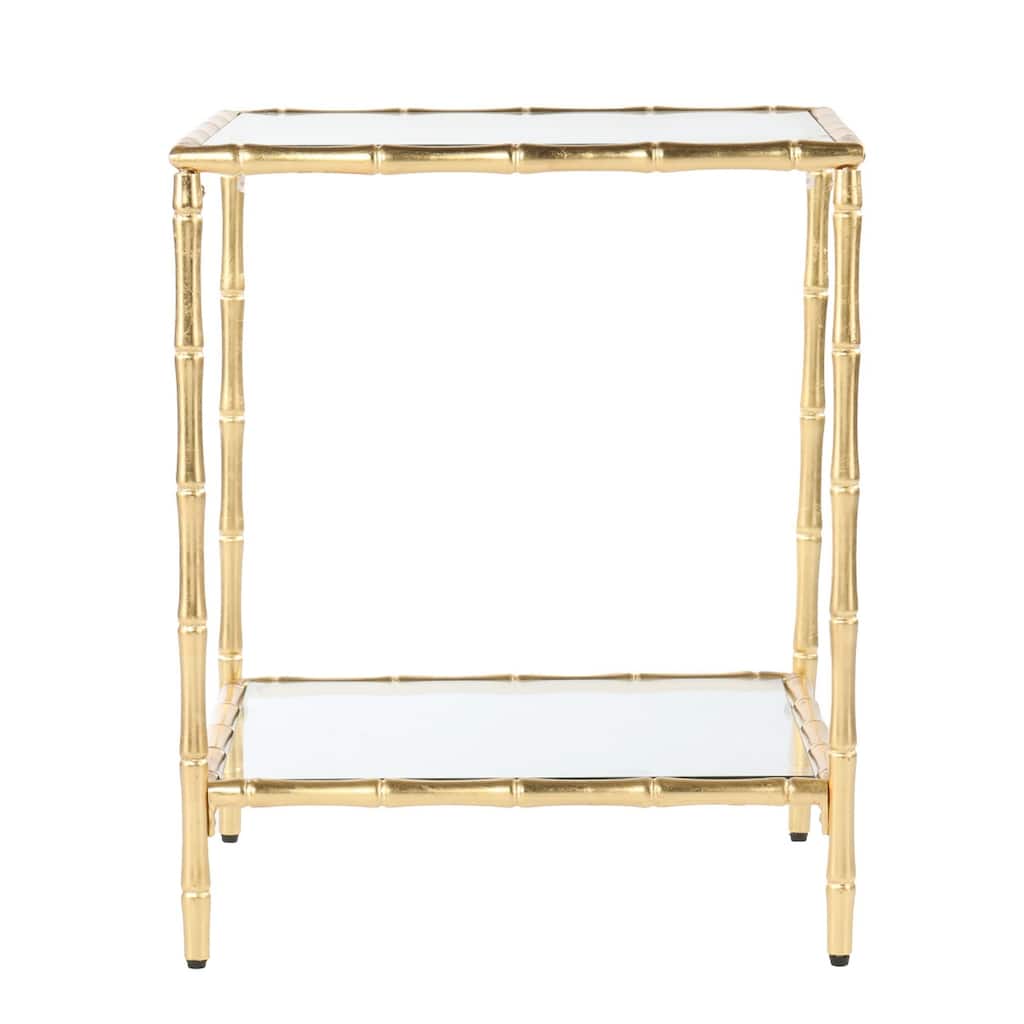23" Gold Glass Top Square End Table with Shelf for Living Room Storage - 19.25" x 19.25" x 23"