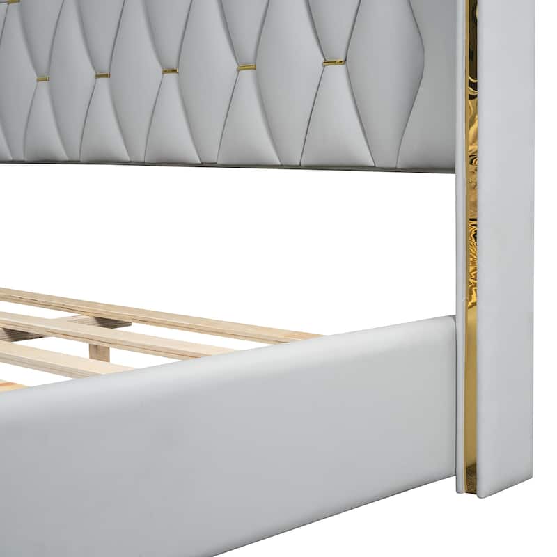 Modern Carefully-selected PU Upholstered Platform Bed with Metal Strips