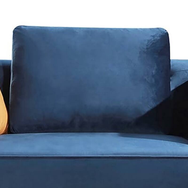Azia Loveseat, Blue Velvet, Tufted Arms, Golden Accents, Legs 64 Inch