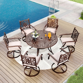 MAISON ARTS Cast Aluminum Dining Chairs/Patio Dining Set with Round Dining Table & 6 Cast Aluminum Patio Chairs