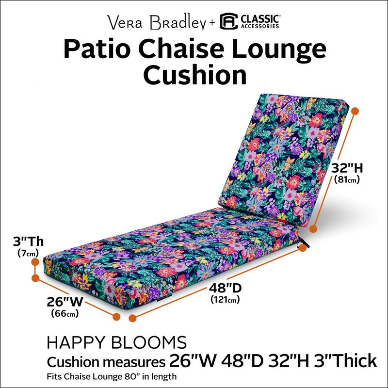 Vera Bradley by Classic Accessories Water-Resistant Patio Chaise Lounge Cushion