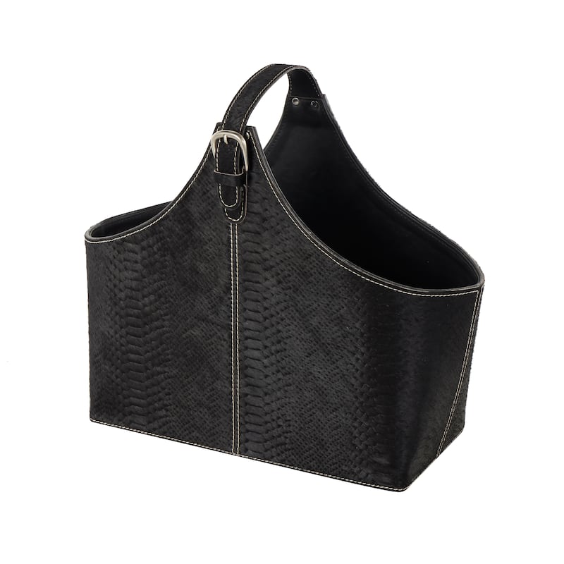 Brown, Dark Brown, Gray or Black Leather Handmade Box Style Single Slot Decorative Magazine Holder with Curved Buckle Handle