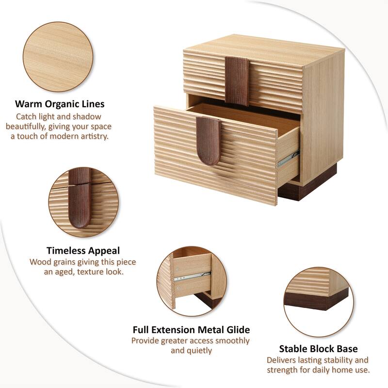 COZAYH Modern Farmhouse Dresser with Grooved Front Design, Spacious Rustic Bedside Chest for Bedroom Light Natural Wood Finish