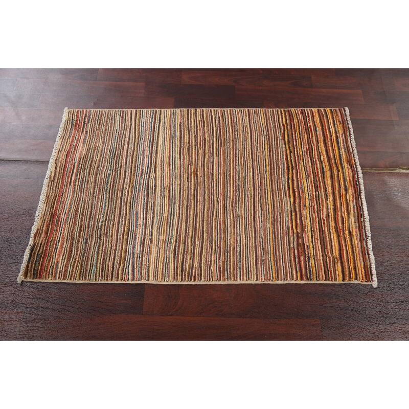 Contemporary Striped Gabbeh Kashkoli Area Rug Wool Hand-knotted Carpet - 2'6" x 4'1"