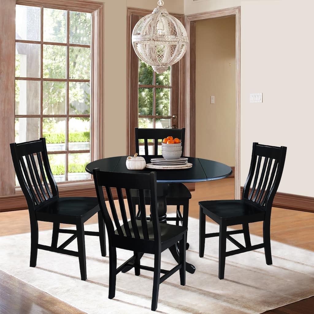 Dining Essentials Black Table and Schoolhouse Chair 5-piece Dining Set