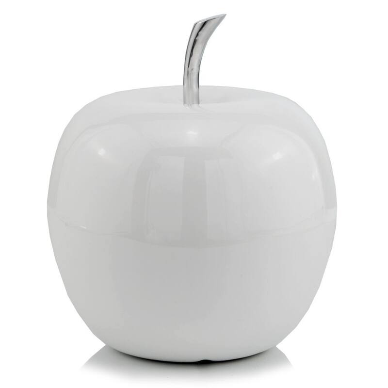 HomeRoots 6" White Aluminum Decorative Apple Tabletop Sculpture - 4" W x 4" D x 5.5" H
