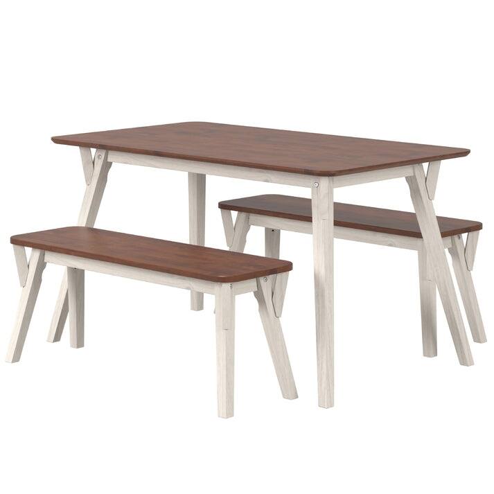 Dining Set Corona | Furniture Dash - White distressed, top in brown lacquer.
