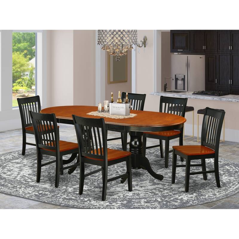 East West Furniture Dining Table Set- an Oval Dining Room Table and Wooden Seat Chairs, Black & Cherry (Pieces Options) - PLNO7-BCH-W