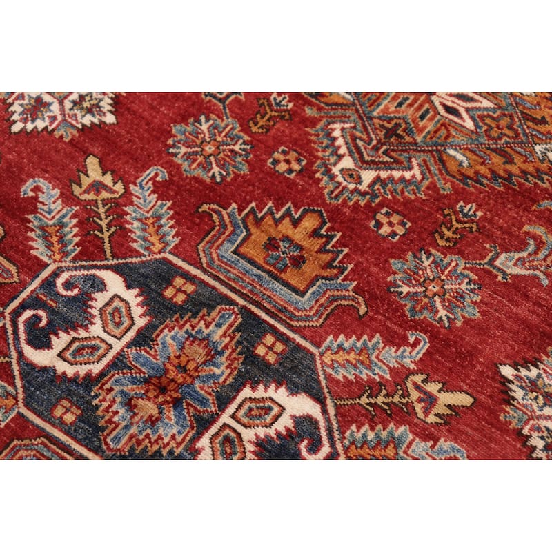 Rustic Super Kazak Zahra Red/Beige Hand Knotted Wool Square - 5'1'' x 6'0''