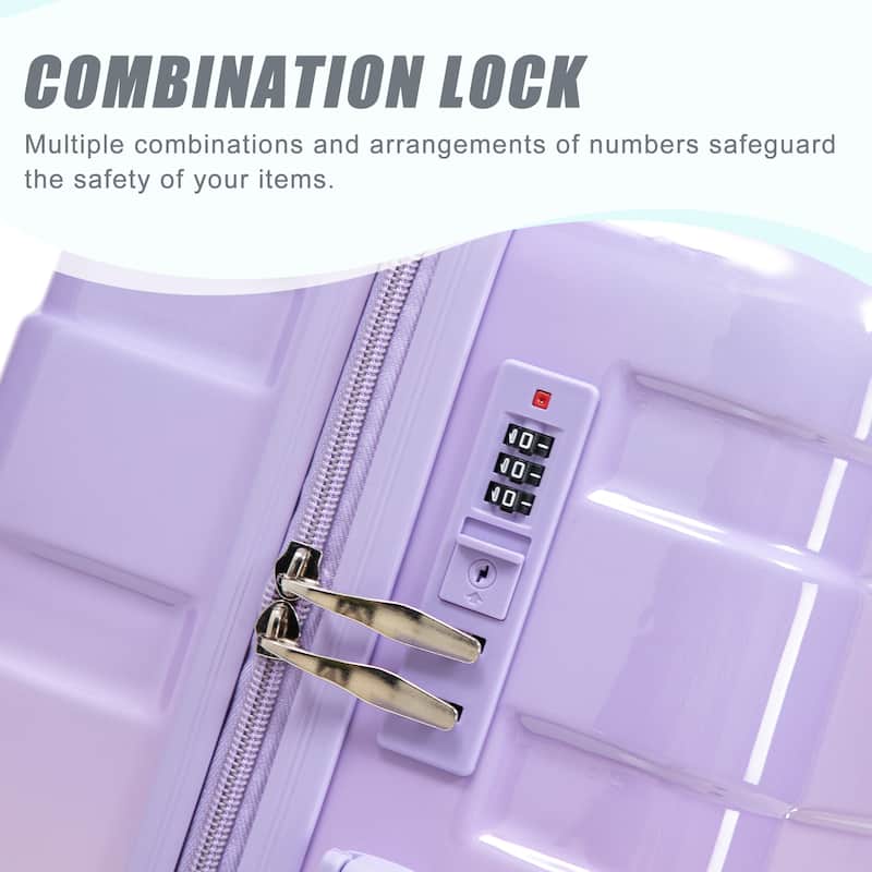 3-Piece, Modern Luggage Sets, Gradient Luggage with Combination Lock and 4 Swivel Wheels, for Boarding Travel, Pink Purple