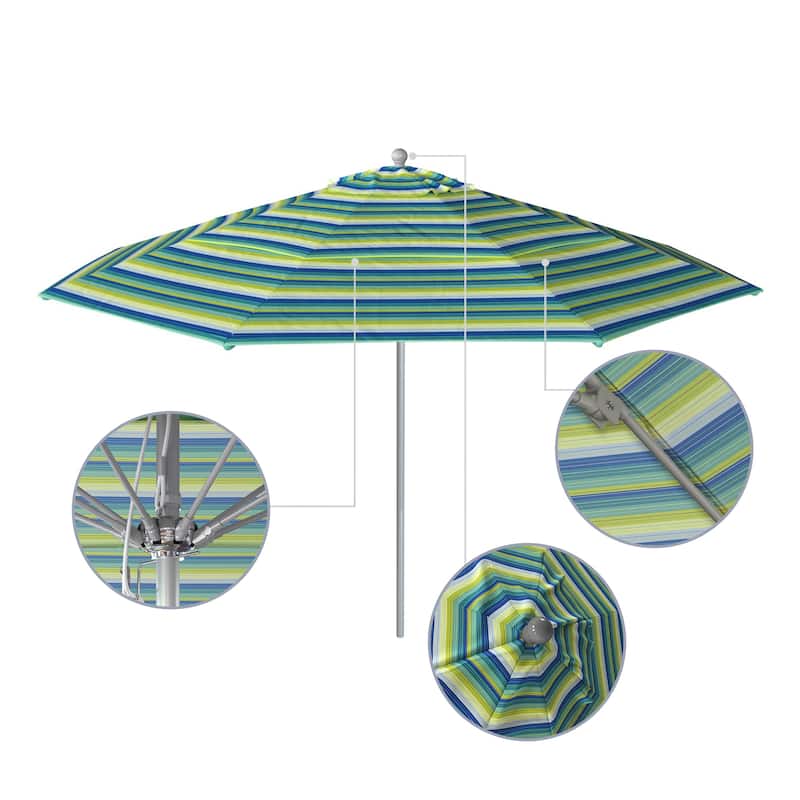 California Umbrella 11' Venture Series Patio Umbrella, Silver Aluminum Pole Fiberglass Ribs Pulley Lift Sunbrella