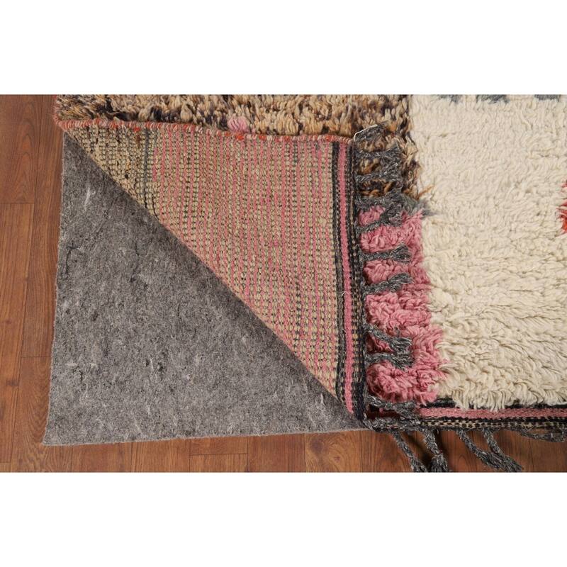 Geometric Plush Moroccan Oriental Area Rug Handmade Beige Wool Carpet - 5'11" x 10'1"