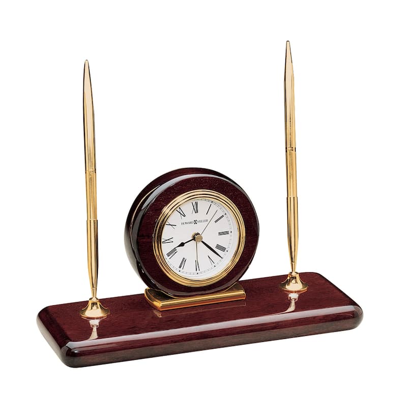 Howard Miller Rosewood Desk Classic Transitional Mantel Clock with Pens and Pen Holders