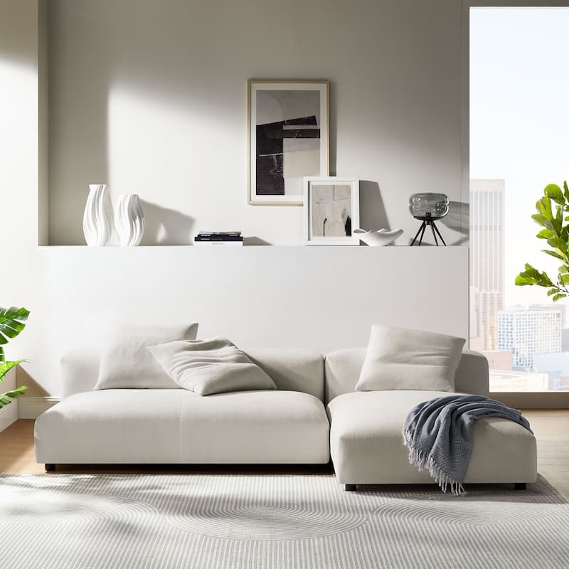 Solace 2-Piece Modular Upholstered Fabric Sectional Sofa With Chaise - Salt