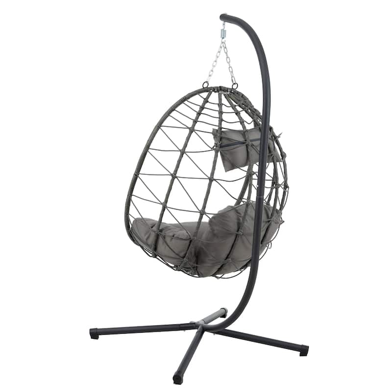 Hanging Egg Chairs Hammock Chairs with Stand, Hanging Basket Swing Lounge Chair with Cushion and Headrest, Outdoor Wicker Chair