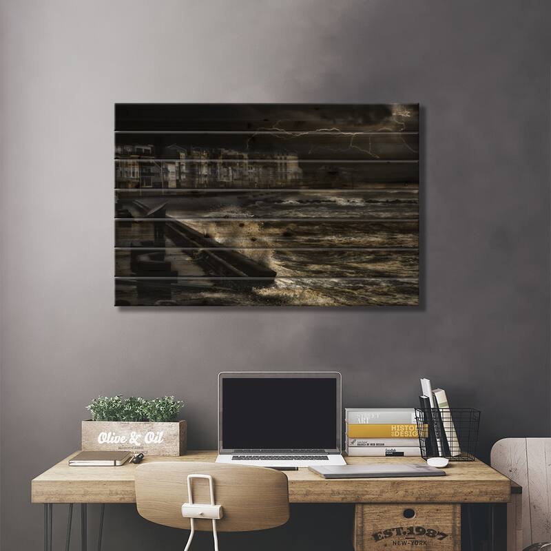 Dark Stormy Evening In Normandy Print On Wood by Yvette Depaepe - Multi-Color