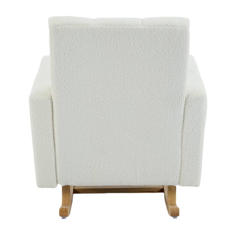 Cream White Rocking Chair for Nursery, Modern Upholstered Accent Chair Glider Chair Armchair for Living Room Bedroom