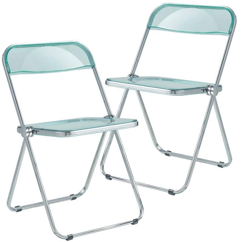 Lawrence Modern Acrylic Folding Chair with Chrome Steel Frame and Accent Transparent Design for Dining or Living Room (Set of 2)