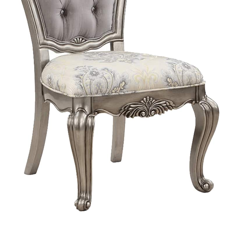 Aria 27 Inch Side Dining Chair Set of 2, Velvet, Antique Platinum Tone