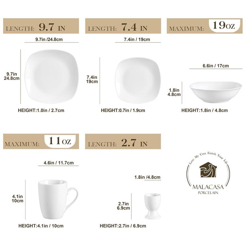 MALACASA Porcelain Modern Dinnerware Set