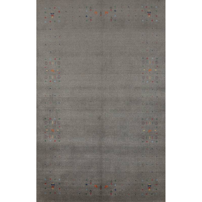 Hand Knotted Oriental 100% Wool Carpet Tribal Animal Pictorial Greys & Charcoal Gabbeh Area Rug - 8' 2'' X 5' 0''