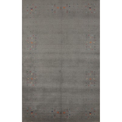 Hand Knotted Oriental 100% Wool Carpet Tribal Animal Pictorial Greys & Charcoal Gabbeh Area Rug - 8' 2'' X 5' 0''