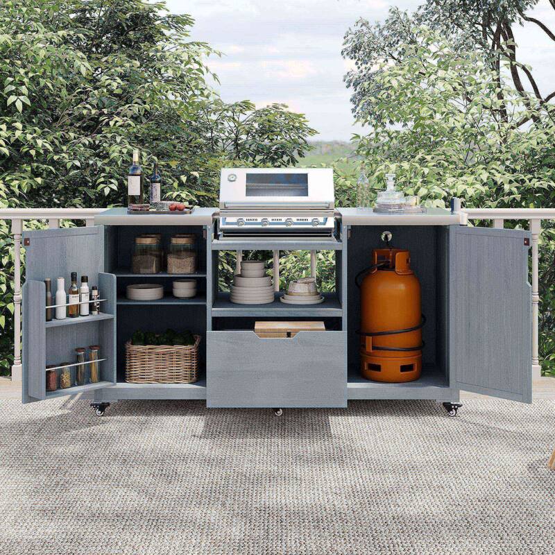 Modular Outdoor BBQ Grill Cart with Stainless Steel Worktop, Storage Cabinet, Paper Towel Rack & Spice Rack