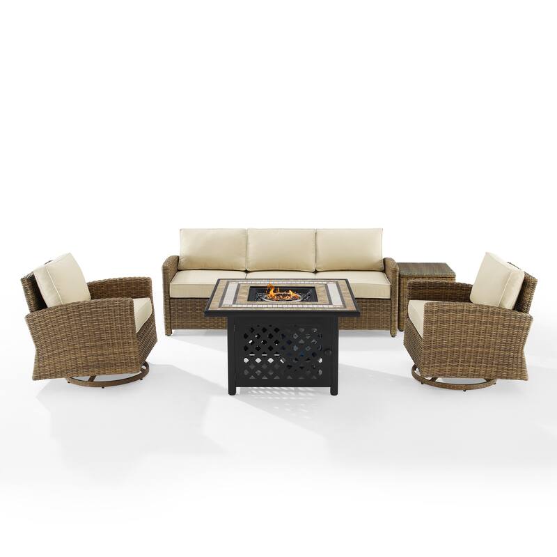 Crosley Bradenton 5Pc Swivel Rocker And Sofa Set W/Fire Table