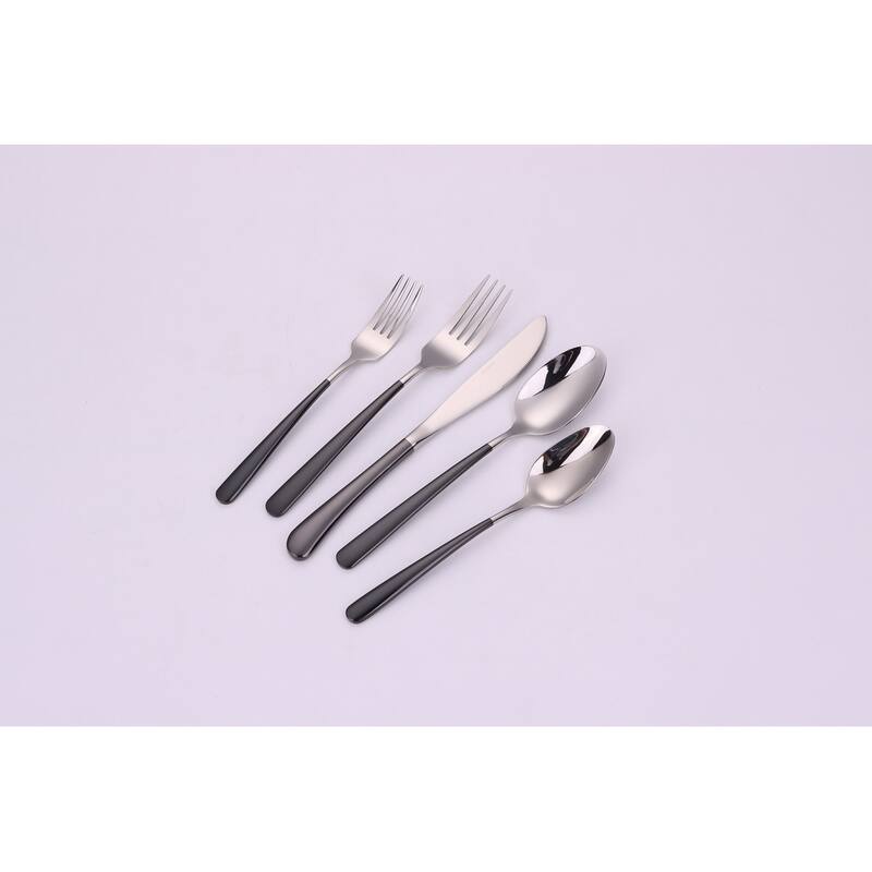 20 Pc Flatware Set Silver With Black Handles - Service For 4
