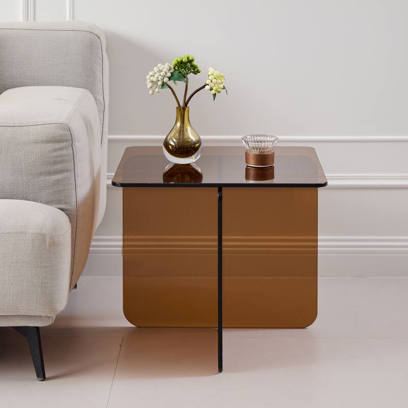Tempered Glass SideTable, Small Tea Table Night Stand Tempered Glass Sofa Table