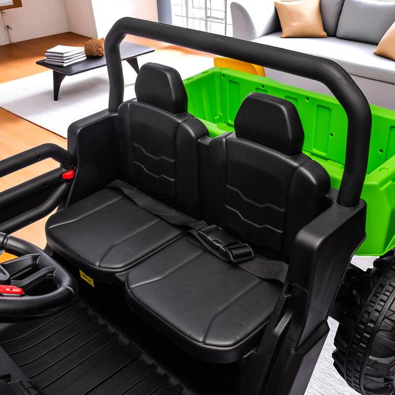 24V Two-Seater Ride-On Dump Truck with Remote Control, 2x200W Motor, Dump Bed/Shovel, Bluetooth, MP3 for Kids 3-8