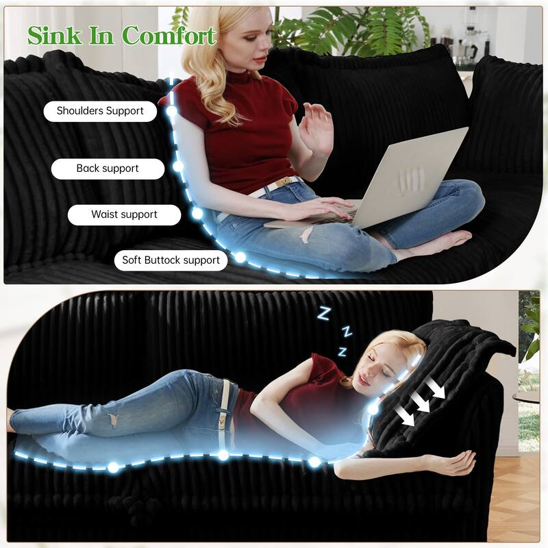 GDFStudio - Modern Corduroy Deep-Seat Slipcovered 2-Seater 83.4" Loveseat Sofa