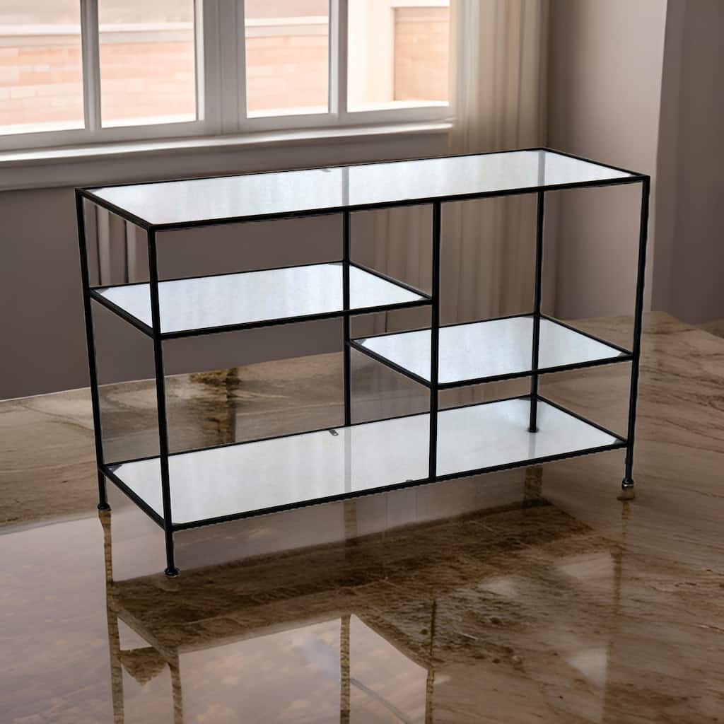 35 Inch Plant Stand Console Table, 4 Shelves, Rectangular top, Black Metal