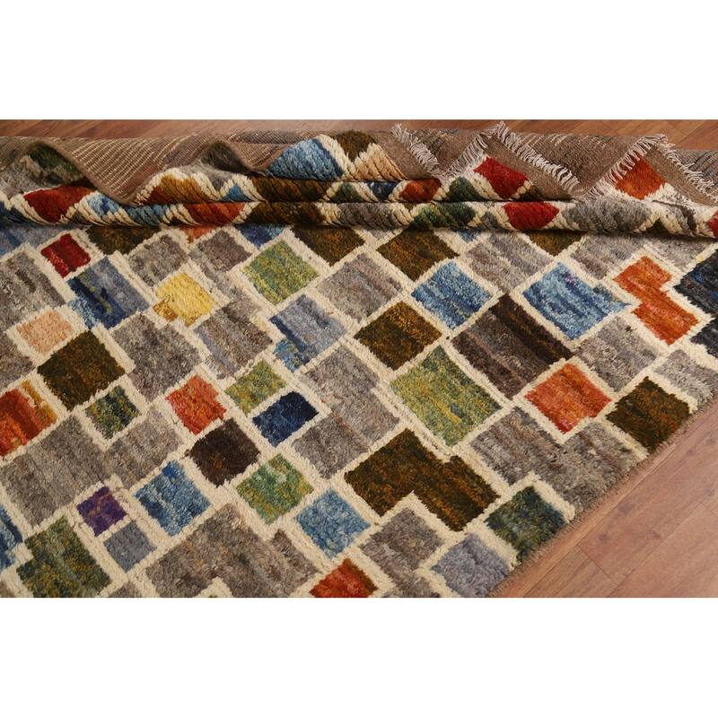 Hand Knotted Oriental 100% Wool Carpet Modern All-Over Greys & Charcoal Moroccan Area Rug - 8' 1'' X 5' 2''