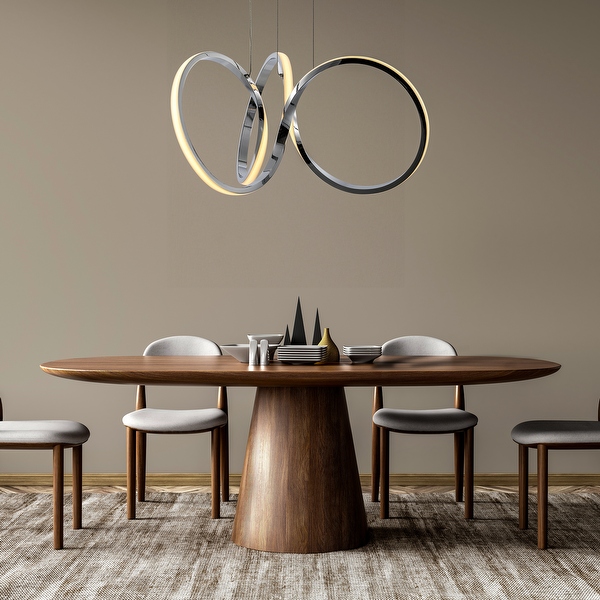 Alden 24 1 Light Contemporary Minimalist Aluminum Ribbon Integrated LED Pendant Chrome Silver by Jonathan Y OSK1702A