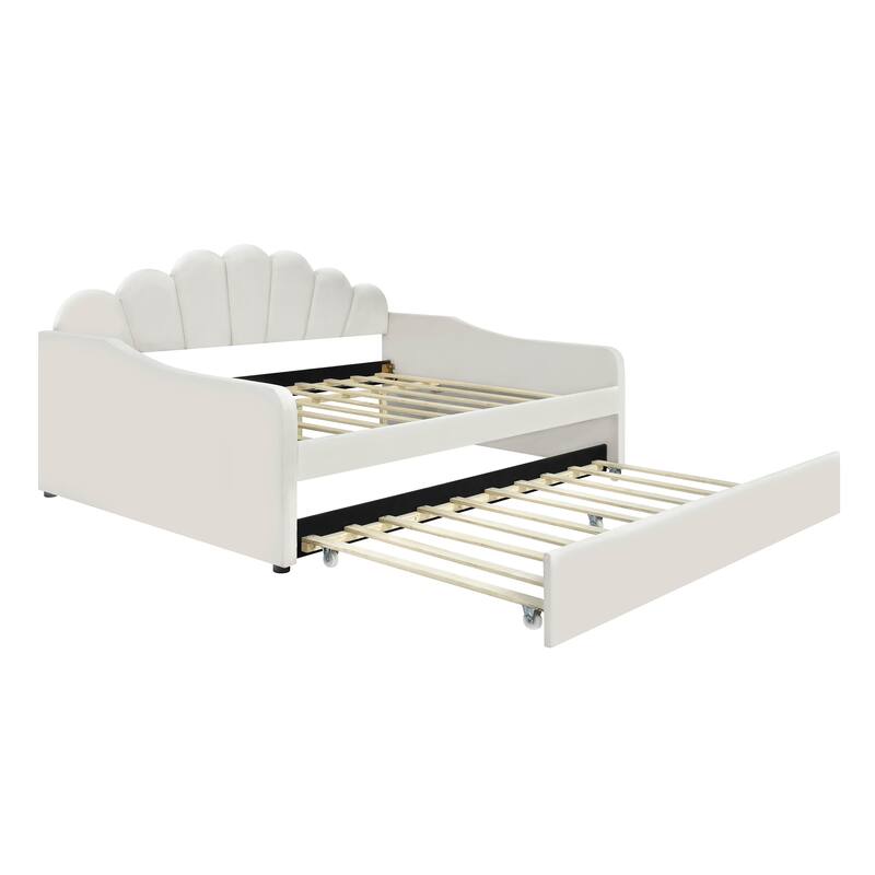 Roomfitters Full Size Upholstered Daybed with Shell Backrest and Pull-Out Trundle