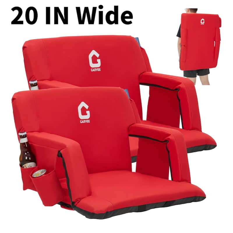 2 PCS 20" Reclining Bleacher Seat, Stadium Chair with Back Support Padded Cushion - Red