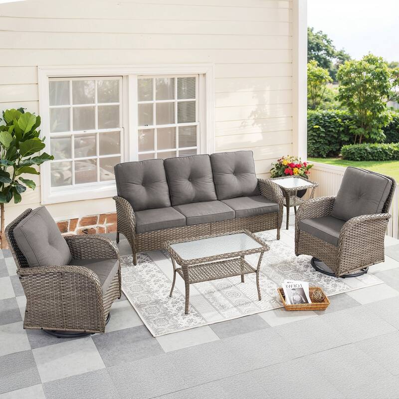 Outdoor Swivel Rocker Chairs with Sofa Table