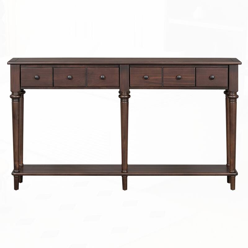 Retro Console Table with Open Shelf and 4 Drawers for Entryways