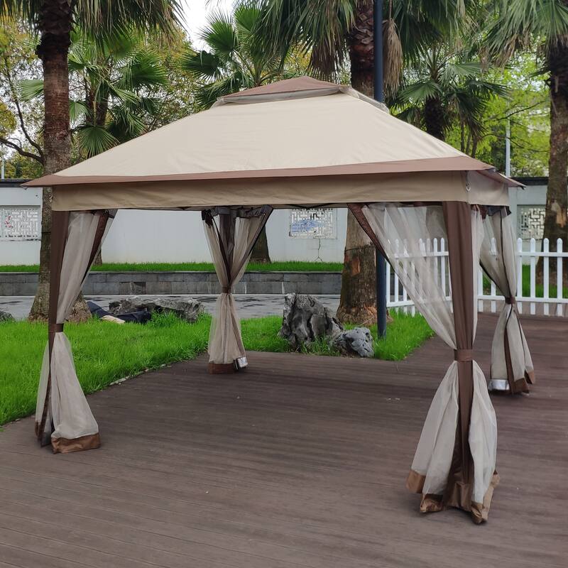 Outdoor 11x 11Ft Pop Up Gazebo Canopy With Removable Zipper Netting, 2-Tier Soft Top Event Tent For Patio Backyard Garden
