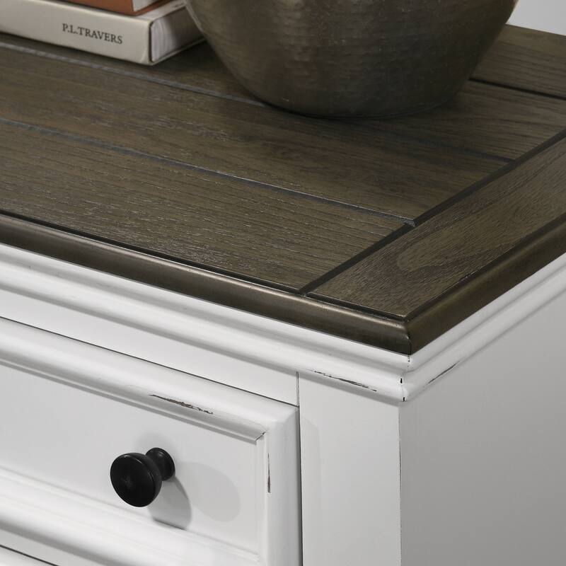 3-Drawer Nightstand in Weathered White and Gray - Solid Wood Frame, Full Extension Metal Glides
