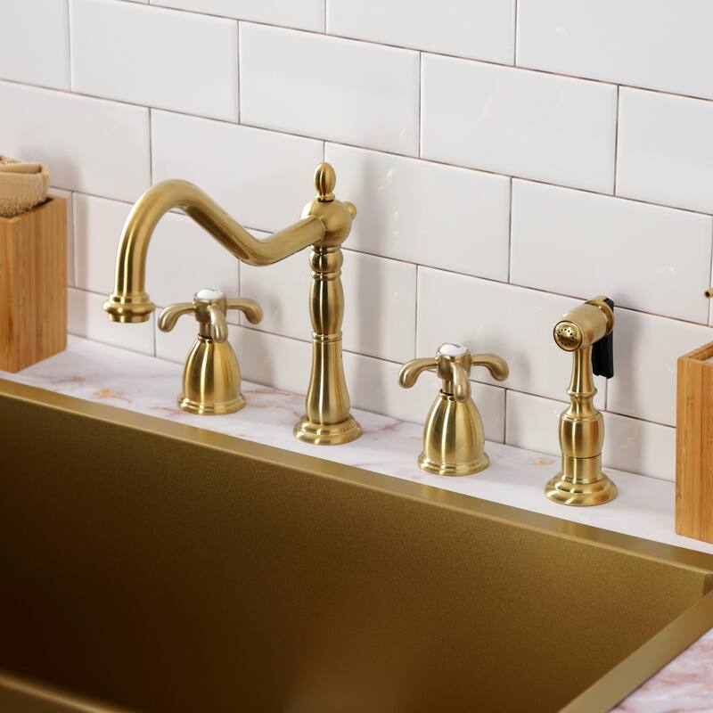 Kingston Brass French Country Widespread Kitchen Faucet with Brass Sprayer