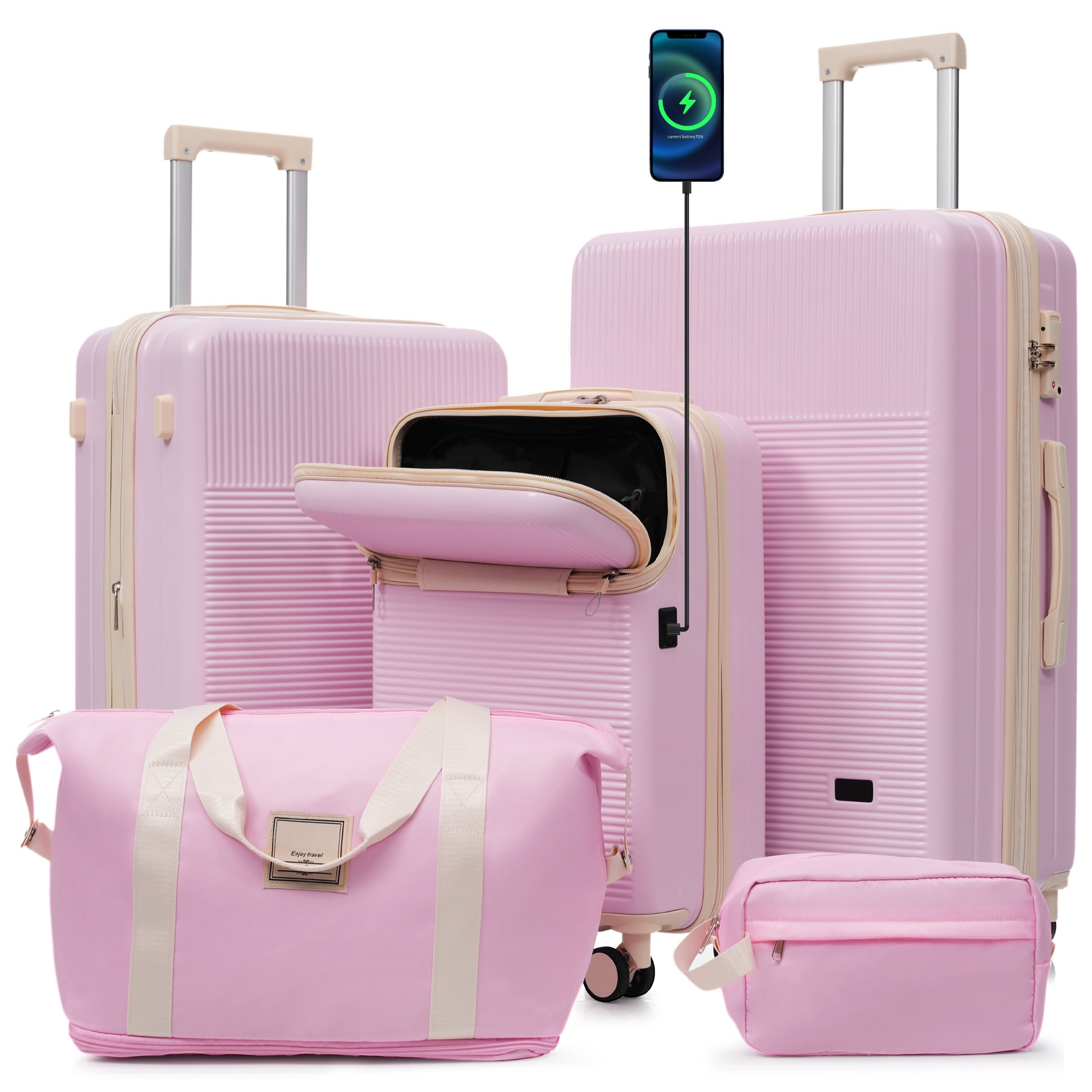5pc Half-Open Hardside Luggage Set, Lightweight Carry-On w/Double Spinner Wheels, USB Port, TSA Lock