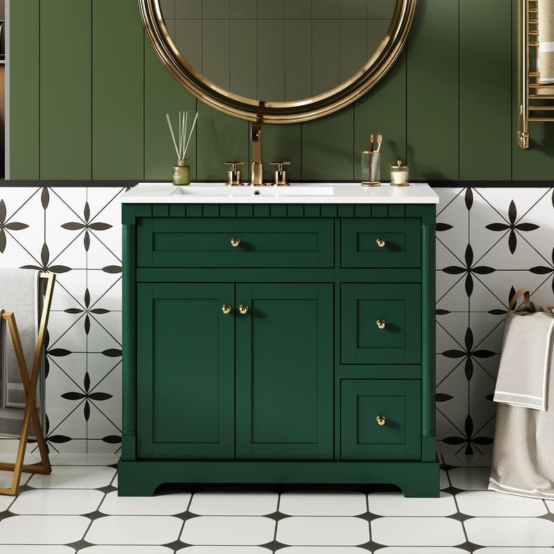 36" Vanity with Top, Modern Bathroom Storage Vanity Includes Adjustable Shelf, Soft Closing Doors, 3 Drawers and Tip Out Drawer